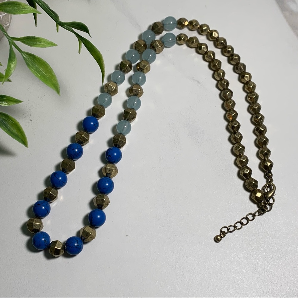 3 for $15.  Blue and gold tone geometric shape  necklace.